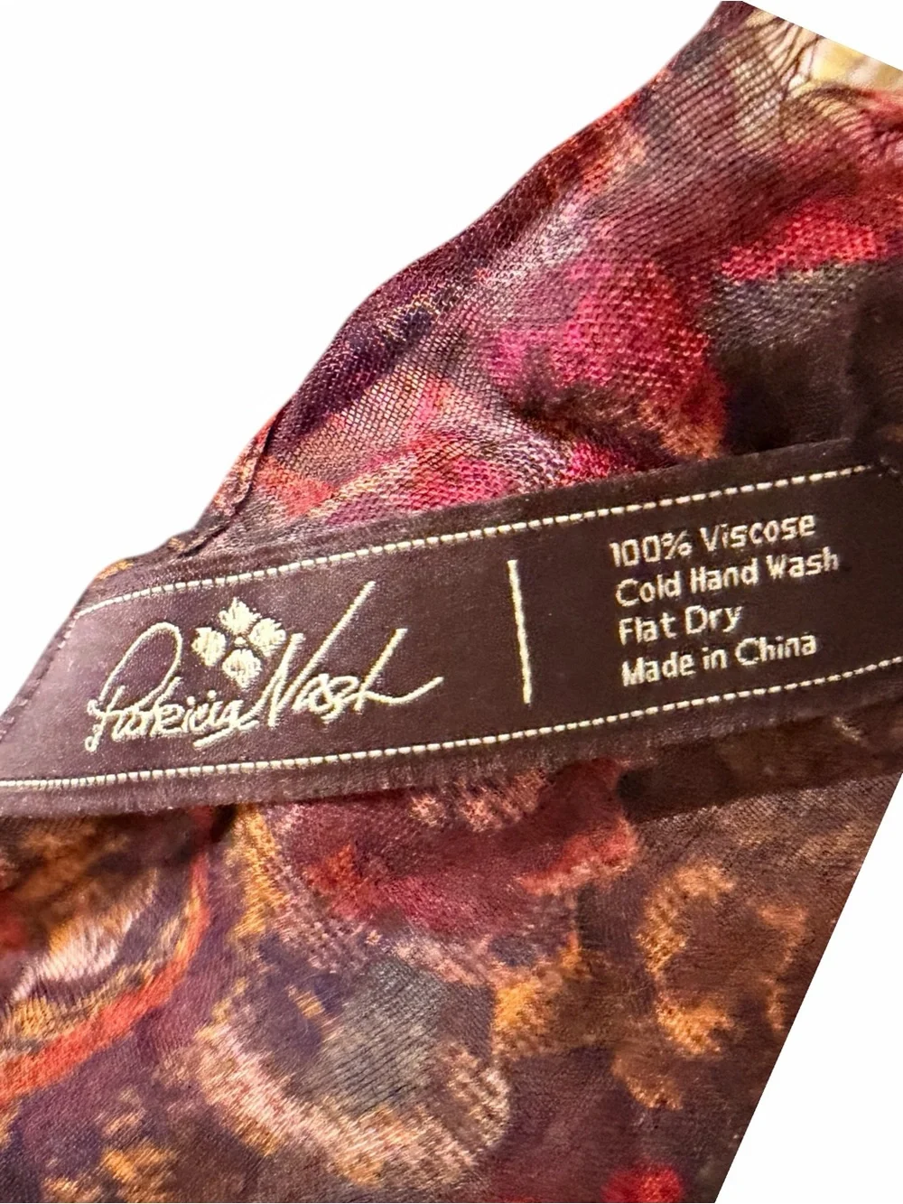 Patricia Nash Brown Scarf with Red and Gold Floral Print